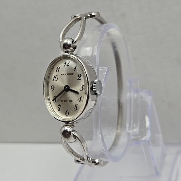 Womens Majestime Manual Wind Silver Cuff Watch Vintage Style Classic Runs main image 9